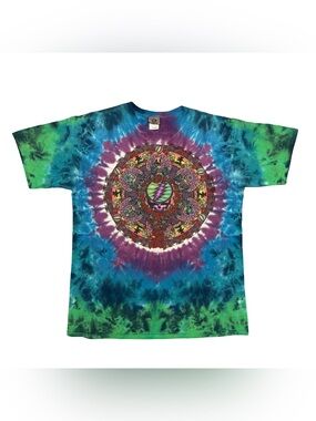 Vintage 2000 Grateful Dead Liquid Blue Mandala Tie Dye T-Shirt Size L